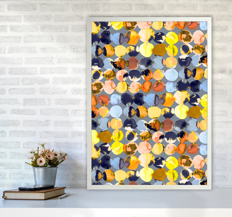 Ink Dots Blue Yellow Abstract Art Print by Ninola Design A1 Oak Frame