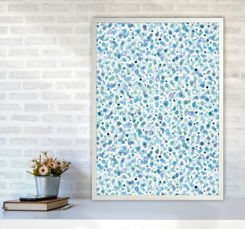 Cosmic Bubbles Blue Abstract Art Print by Ninola Design A1 Oak Frame