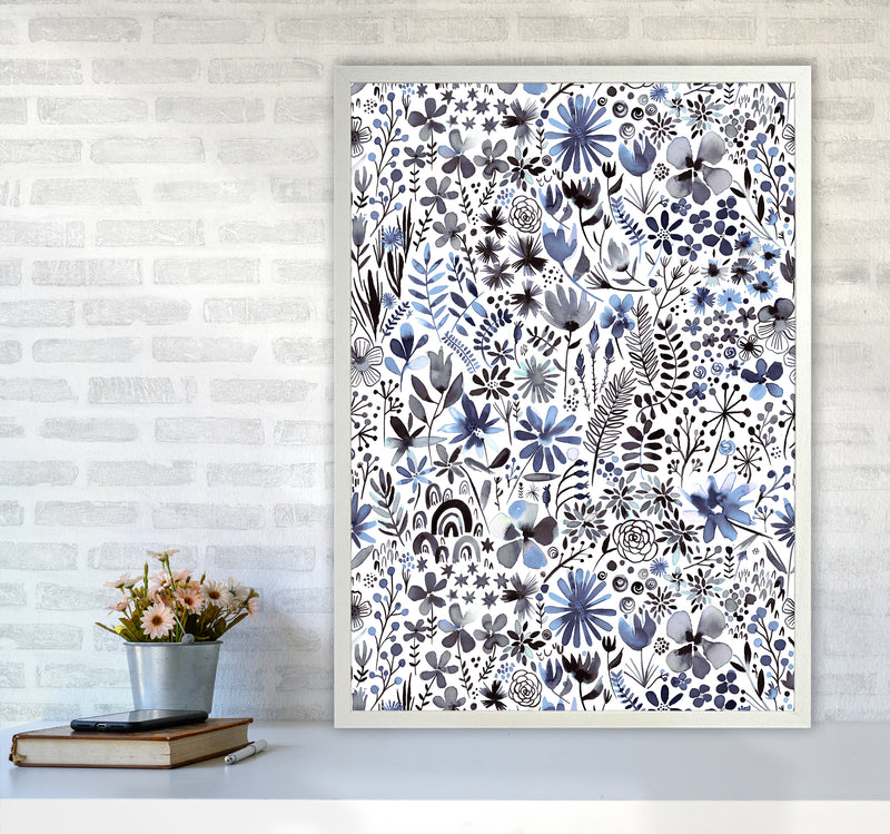 Winter Ink Flowers Abstract Art Print by Ninola Design A1 Oak Frame