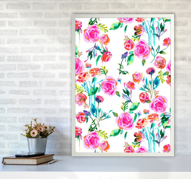 Roses Bouquet Pink Abstract Art Print by Ninola Design A1 Oak Frame