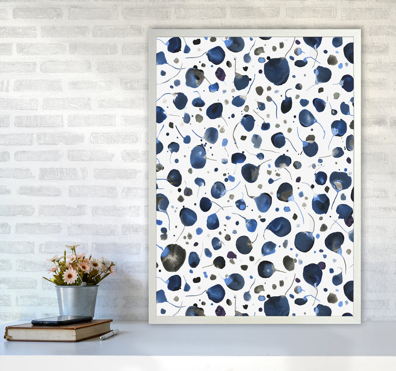 Flying Seeds Blue Abstract Art Print by Ninola Design A1 Oak Frame