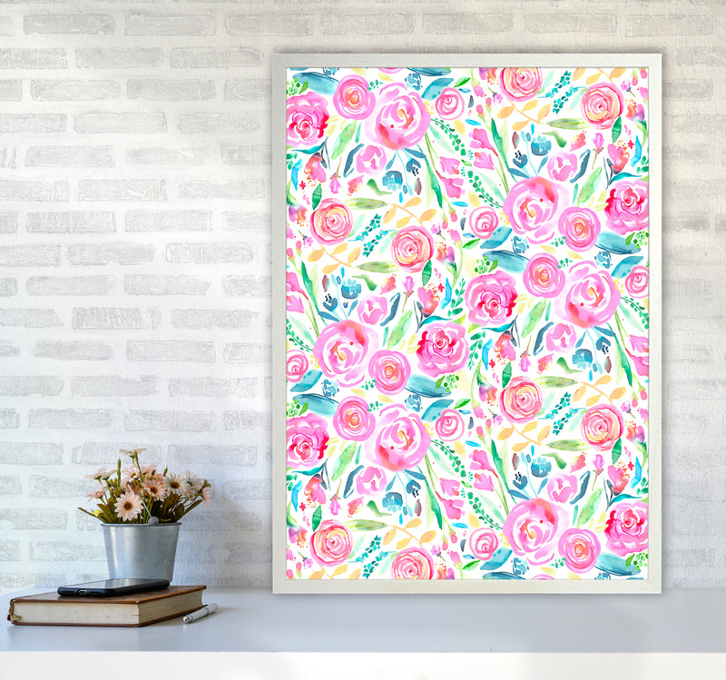 Spring Days Pink Abstract Art Print by Ninola Design A1 Oak Frame