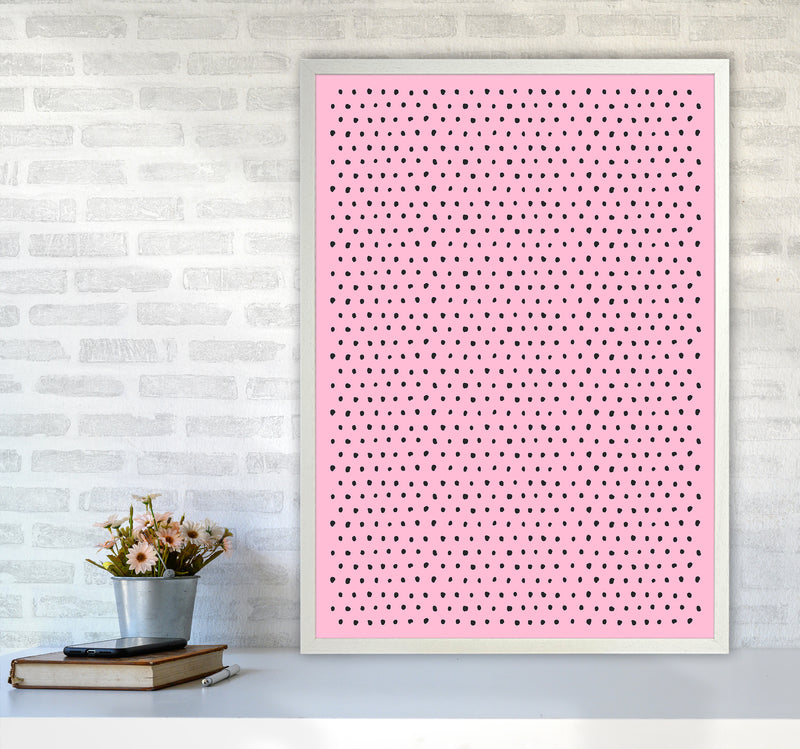 Artsy Dots Pink Abstract Art Print by Ninola Design A1 Oak Frame