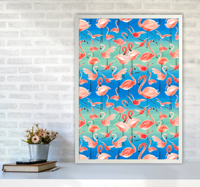 Flamingo Pink Abstract Art Print by Ninola Design A1 Oak Frame
