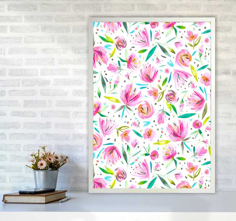 Peonies Pink Abstract Art Print by Ninola Design A1 Oak Frame