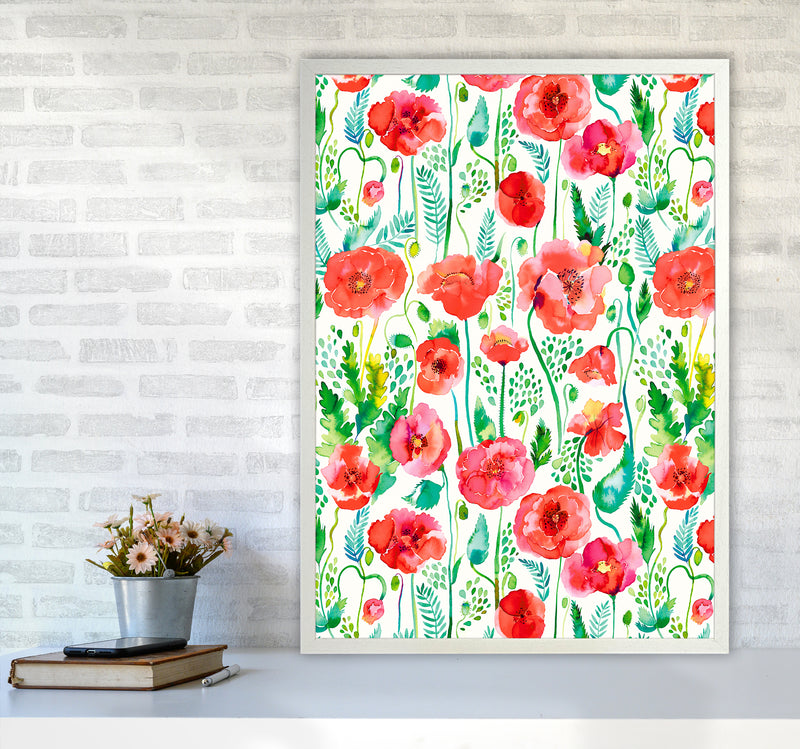 Poppies Red Abstract Art Print by Ninola Design A1 Oak Frame