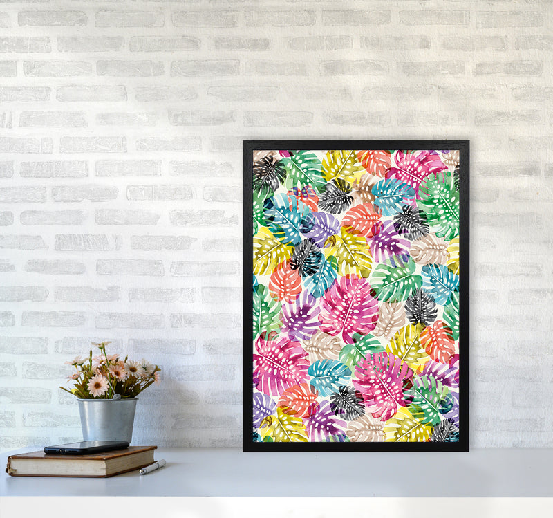 Tropical Monstera Leaves Multicolored Abstract Art Print by Ninola Design A2 White Frame