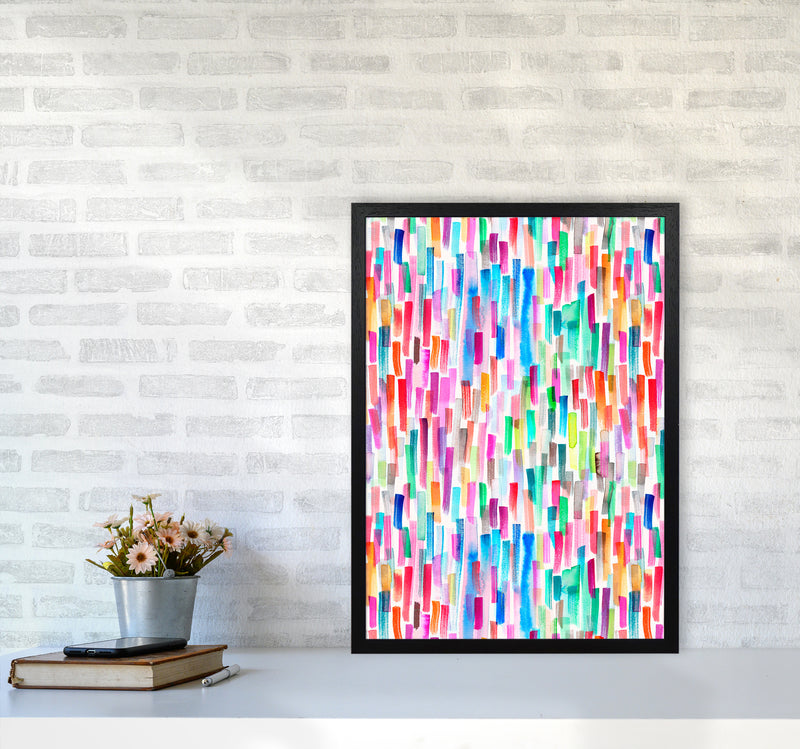 Colorful Brushstrokes Multicolored Abstract Art Print by Ninola Design A2 White Frame