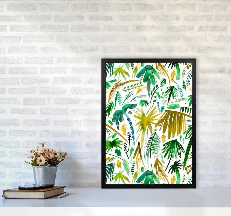 Brushstrokes Tropical Palms Green Abstract Art Print by Ninola Design A2 White Frame