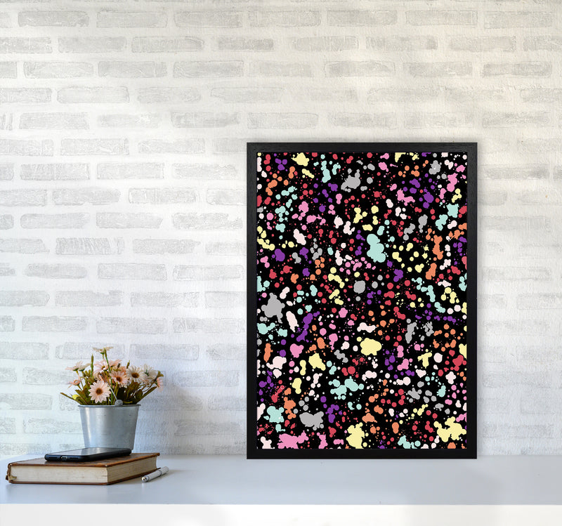 Splatter Dots Multicolored Black Abstract Art Print by Ninola Design A2 White Frame
