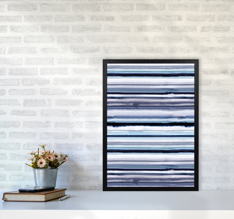Degrade Stripes Watercolor Navy Abstract Art Print by Ninola Design A2 White Frame