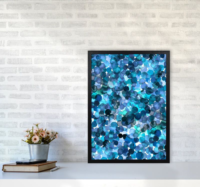 Overlapped Watercolor Dots Blue Abstract Art Print by Ninola Design A2 White Frame