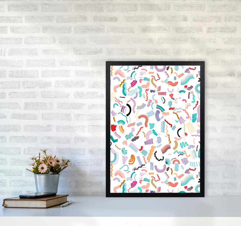 Curly and Zigzag Stripes White Abstract Art Print by Ninola Design A2 White Frame