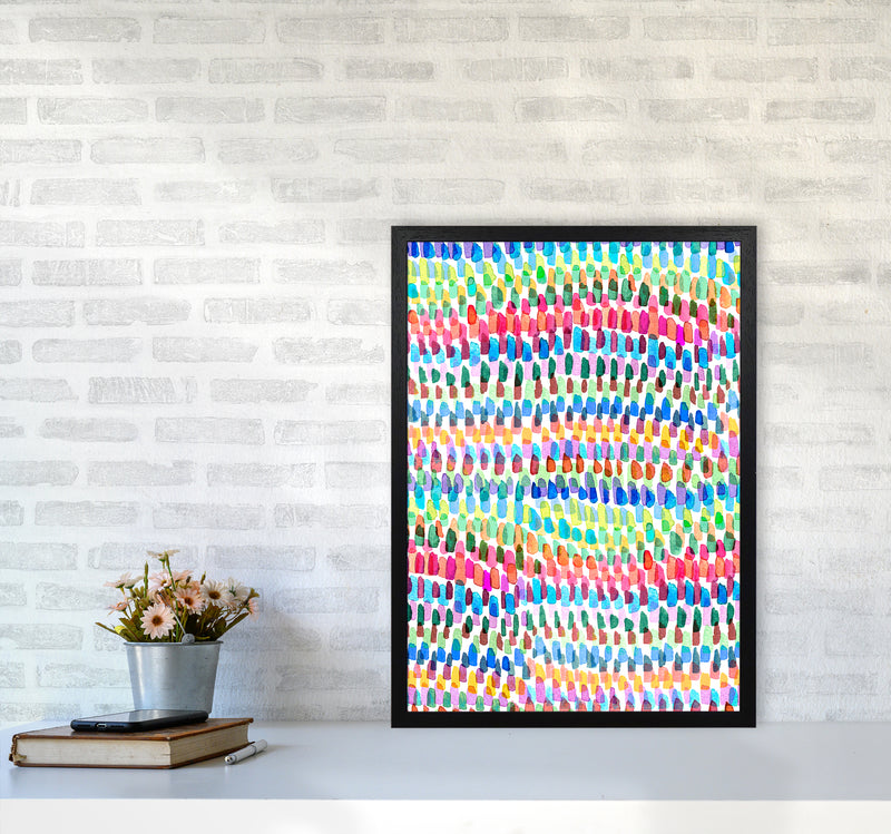Artsy Strokes Stripes Colorful Abstract Art Print by Ninola Design A2 White Frame