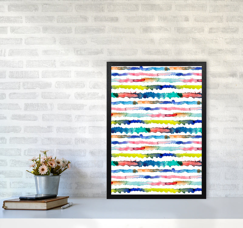 Gradient Watercolor Lines Blue Abstract Art Print by Ninola Design A2 White Frame