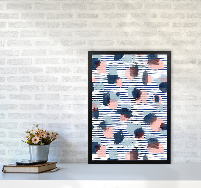 Watercolor Stains Stripes Navy Abstract Art Print by Ninola Design A2 White Frame