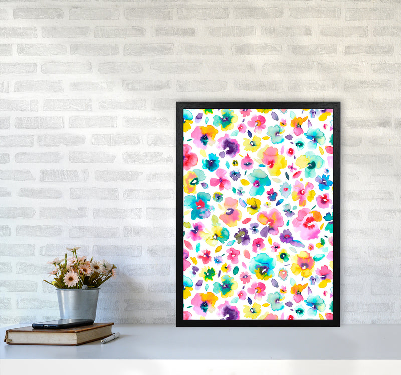 Tropical Flowers Multicolored Abstract Art Print by Ninola Design A2 White Frame