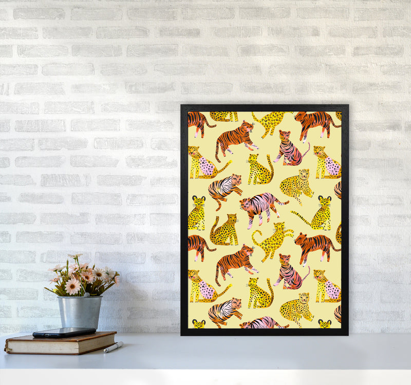 Tigers and Leopards Savannah Abstract Art Print by Ninola Design A2 White Frame
