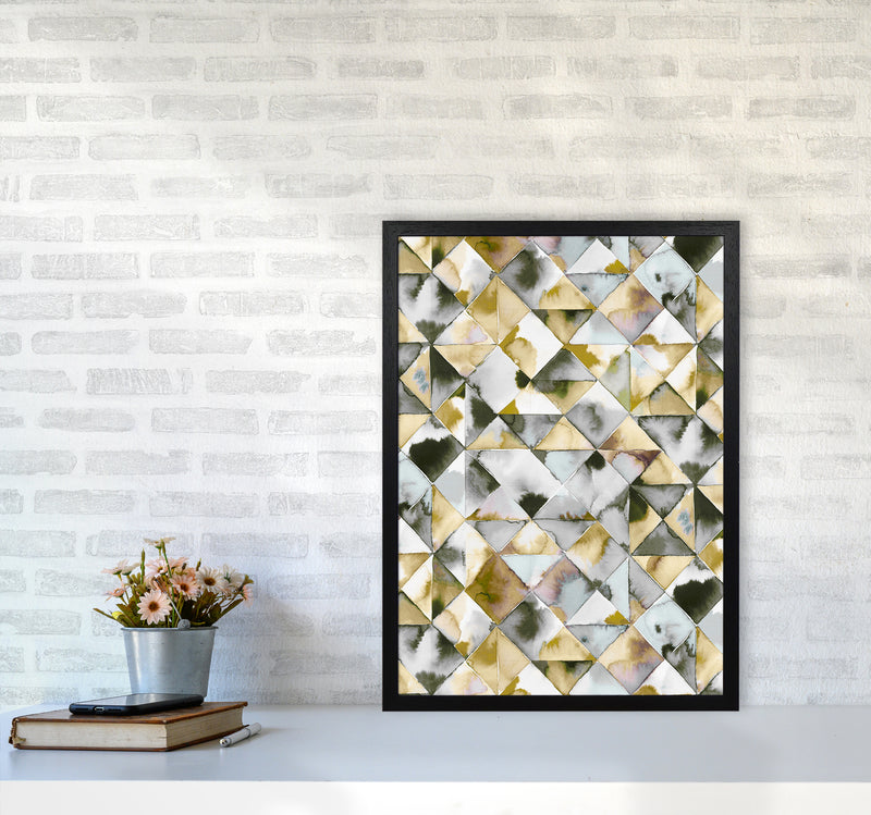 Moody Triangles Gold Silver Abstract Art Print by Ninola Design A2 White Frame