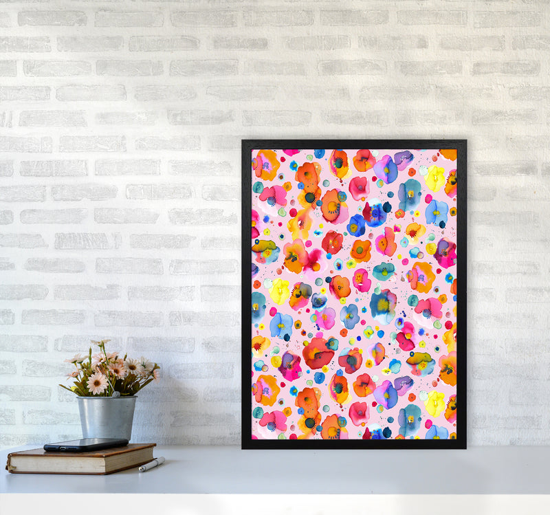 Bohemian Naive Flowers Pink Abstract Art Print by Ninola Design A2 White Frame