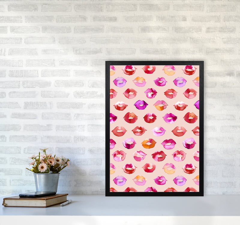 Sweet Love Kisses Pink Lips Abstract Art Print by Ninola Design A2 White Frame