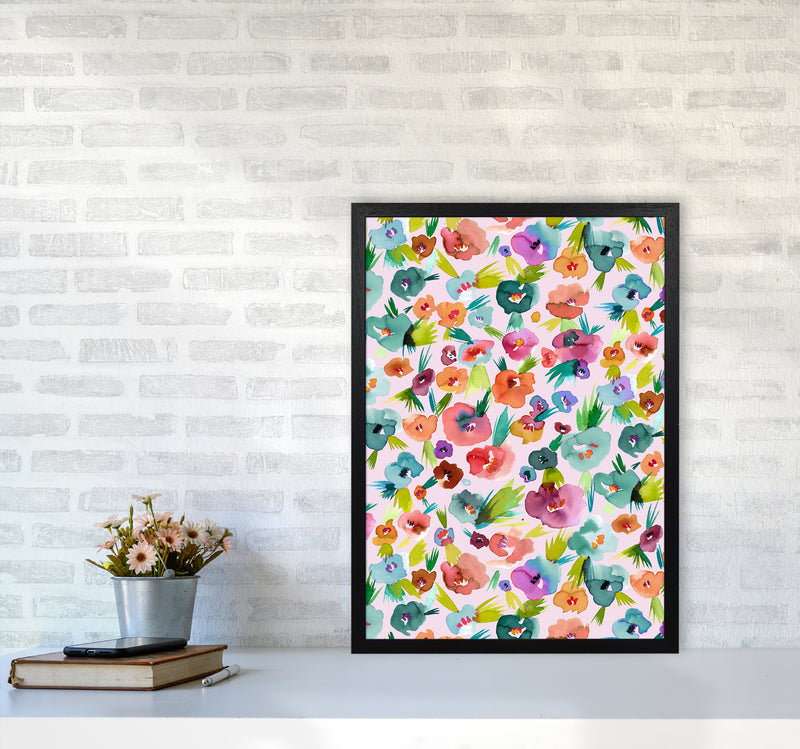 Tropical Watercolor Flowers Abstract Art Print by Ninola Design A2 White Frame