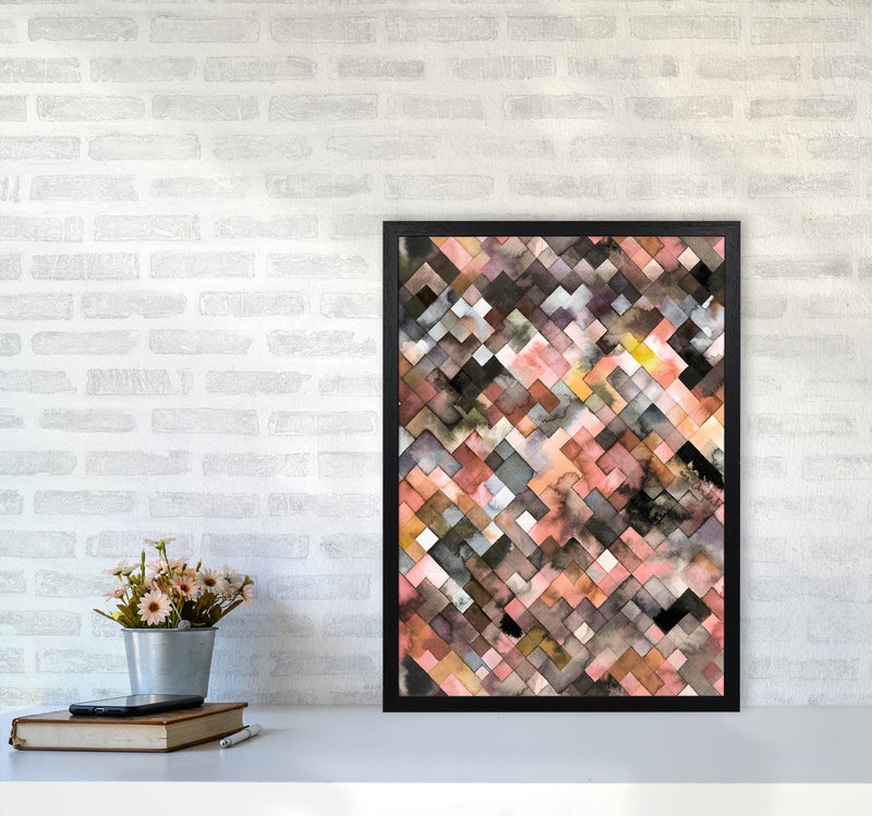 Moody Geometry Rustic Brown Abstract Art Print by Ninola Design A2 White Frame