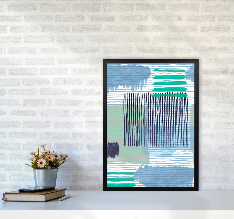 Abstract Striped Geo Green Abstract Art Print by Ninola Design A2 White Frame