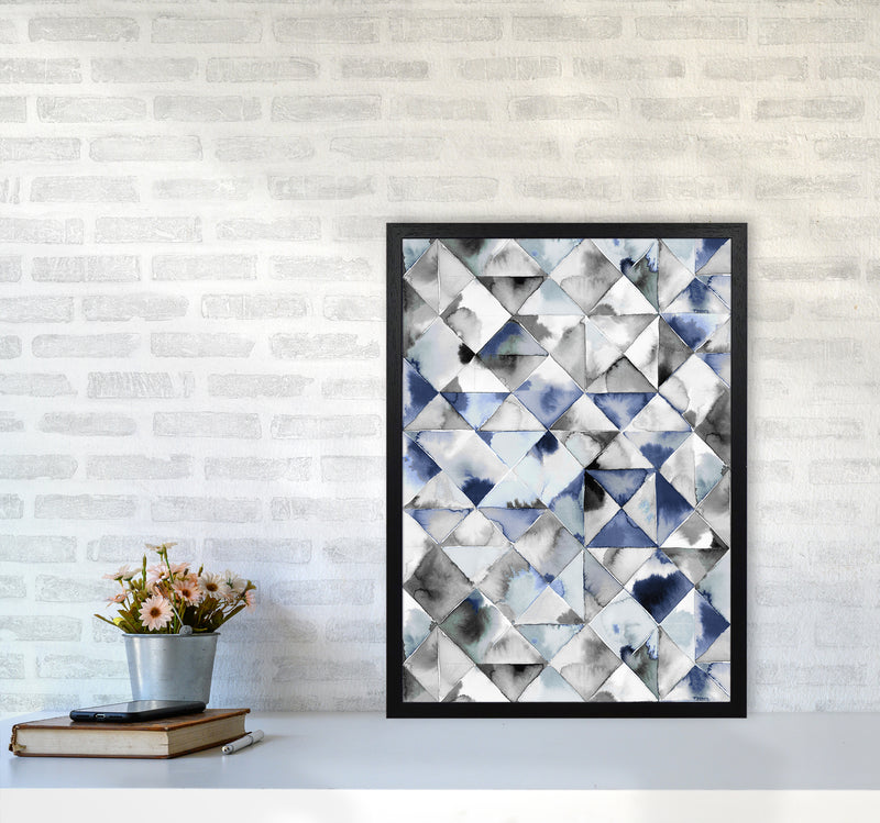 Moody Triangles Cold Blue Abstract Art Print by Ninola Design A2 White Frame