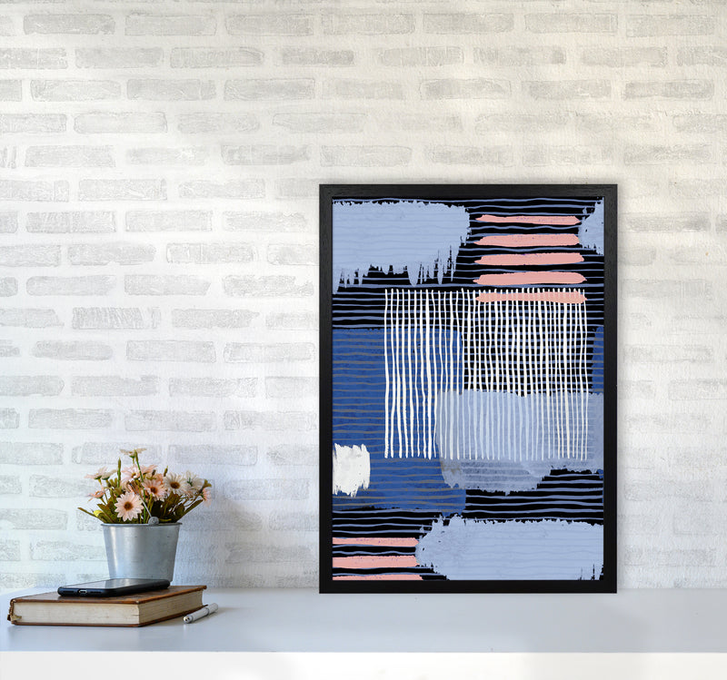 Abstract Striped Geo Blue Abstract Art Print by Ninola Design A2 White Frame