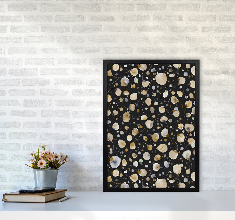 Flying Seeds Gold Silver Abstract Art Print by Ninola Design A2 White Frame