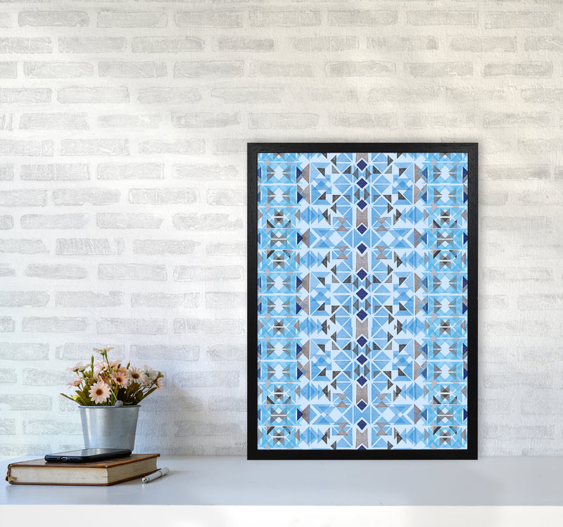 Boho Nomadic Tribal Blue Abstract Art Print by Ninola Design A2 White Frame