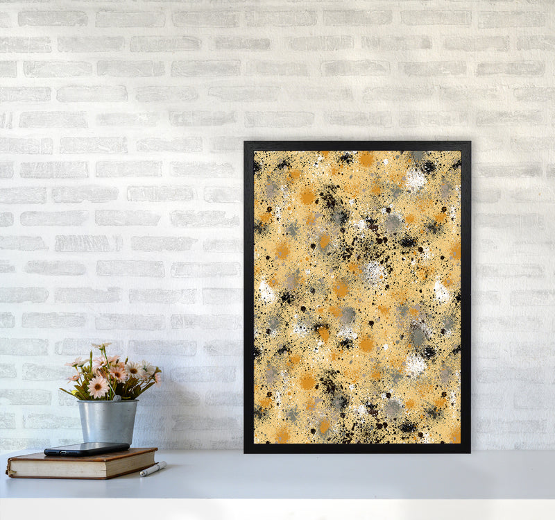 Ink Dust Splatter Yellow Abstract Art Print by Ninola Design A2 White Frame