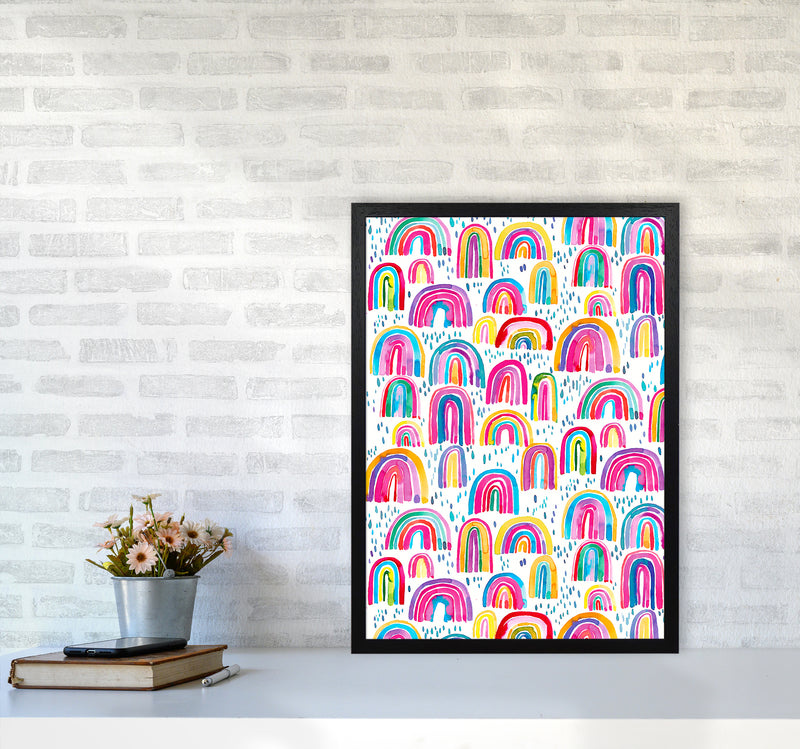 Cute Watercolor Rainbows Abstract Art Print by Ninola Design A2 White Frame