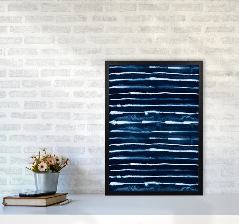 Electric Ink Lines Navy Abstract Art Print by Ninola Design A2 White Frame