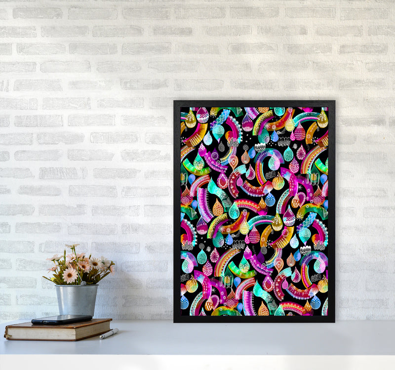 Rainbow Lace Neon Kids Abstract Art Print by Ninola Design A2 White Frame