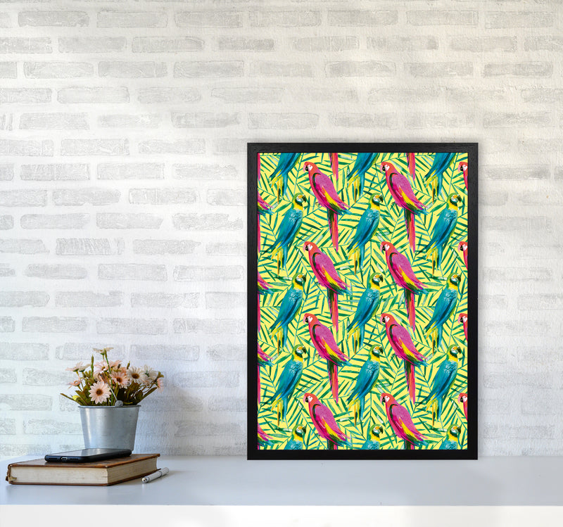 Tropical Parrots Palms Abstract Art Print by Ninola Design A2 White Frame