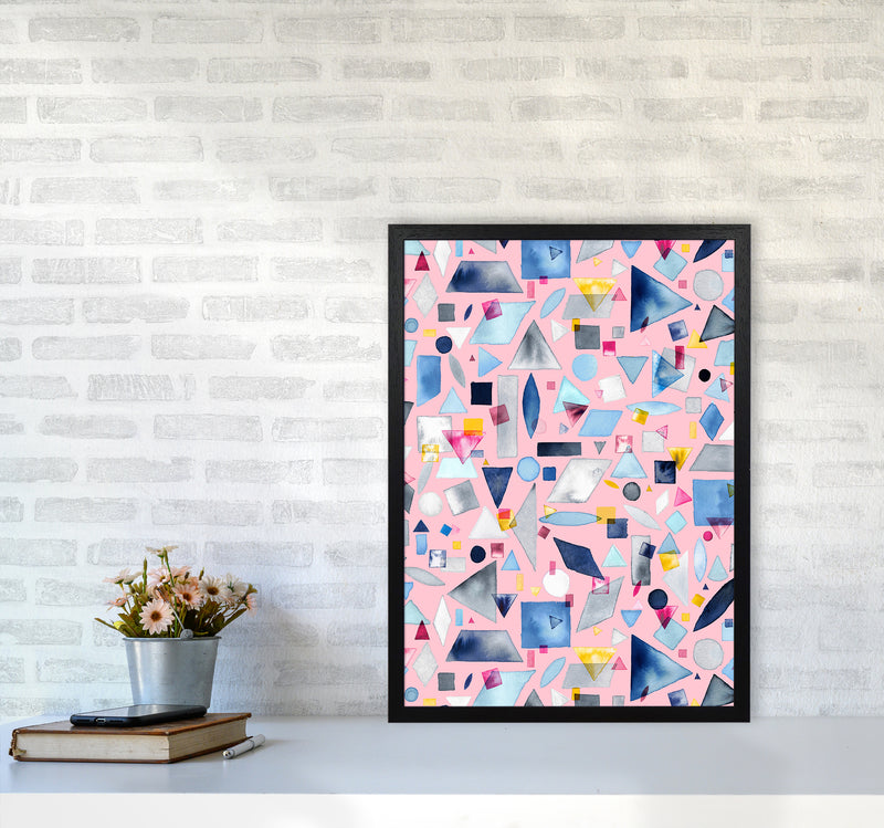 Geometric Pieces Pink Abstract Art Print by Ninola Design A2 White Frame