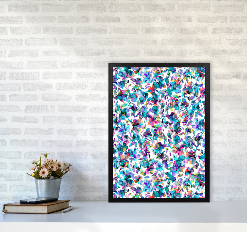 Aquatic Flowers Blue Abstract Art Print by Ninola Design A2 White Frame