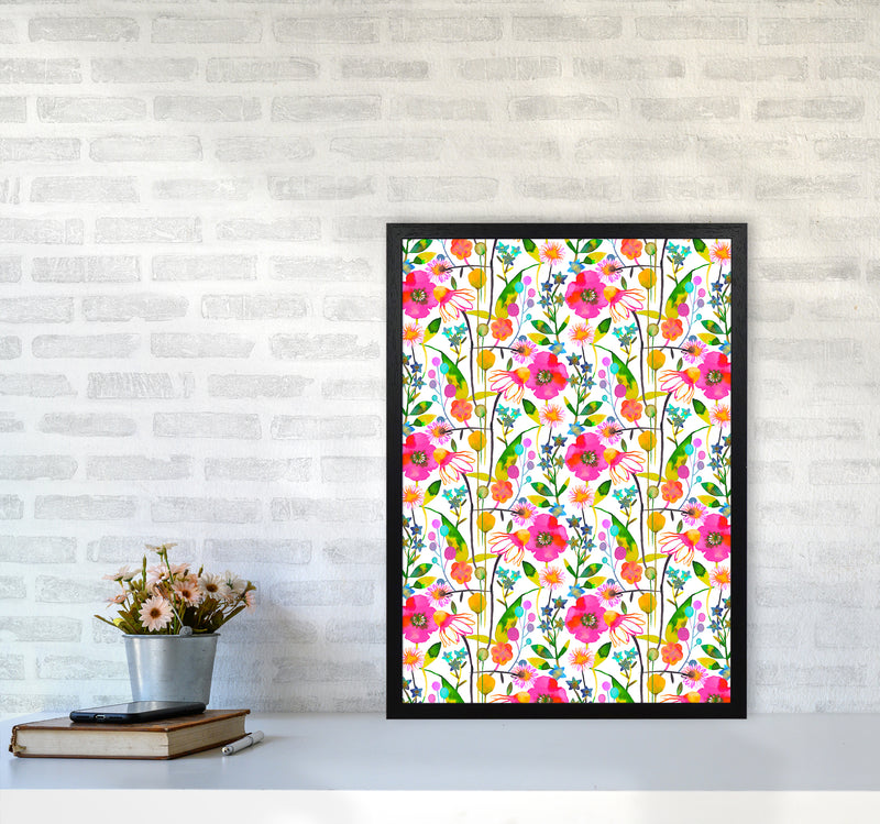 Happy Spring Flowers Abstract Art Print by Ninola Design A2 White Frame