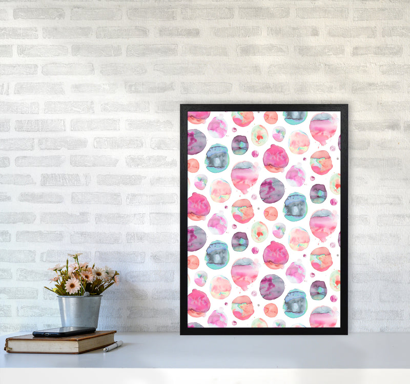 Big Watery Dots Pink Abstract Art Print by Ninola Design A2 White Frame