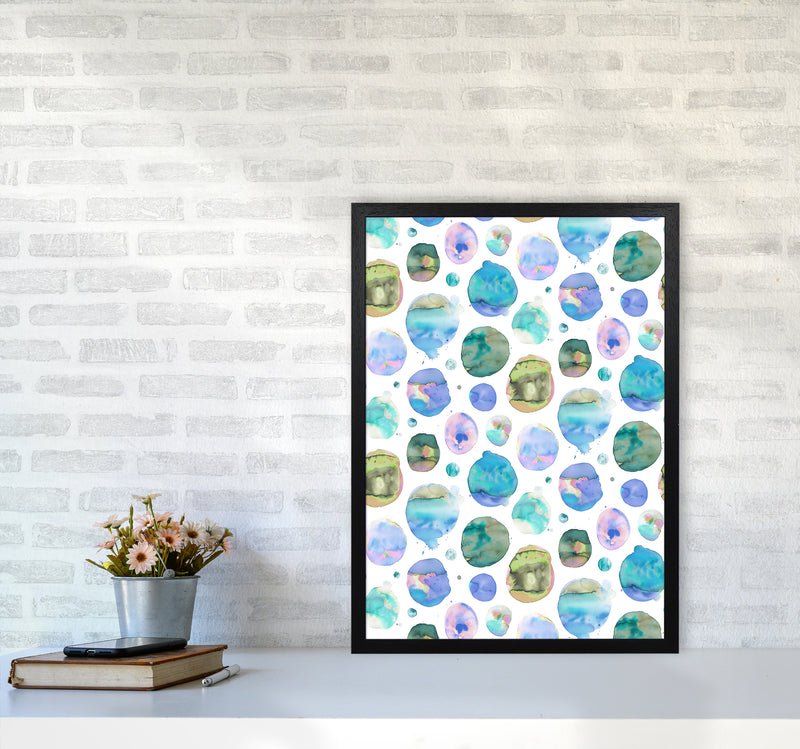 Big Watery Dots Blue Abstract Art Print by Ninola Design A2 White Frame