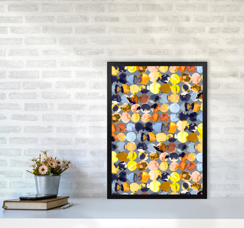 Ink Dots Blue Yellow Abstract Art Print by Ninola Design A2 White Frame