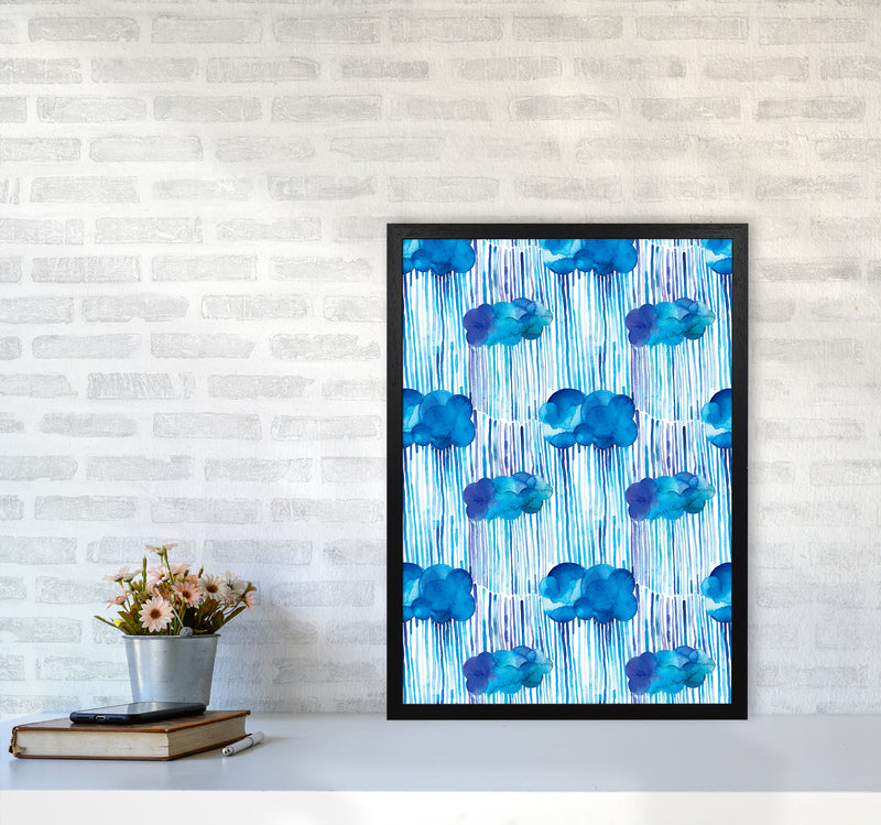 Raining Clouds Blue Abstract Art Print by Ninola Design A2 White Frame