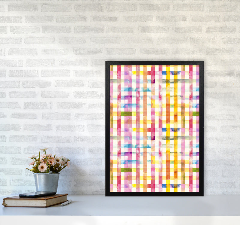 Gingham Vichy Yellow Abstract Art Print by Ninola Design A2 White Frame