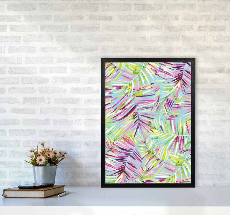 Tropical Palms Blue Abstract Art Print by Ninola Design A2 White Frame
