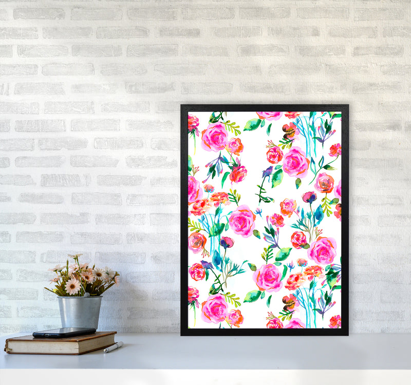 Roses Bouquet Pink Abstract Art Print by Ninola Design A2 White Frame