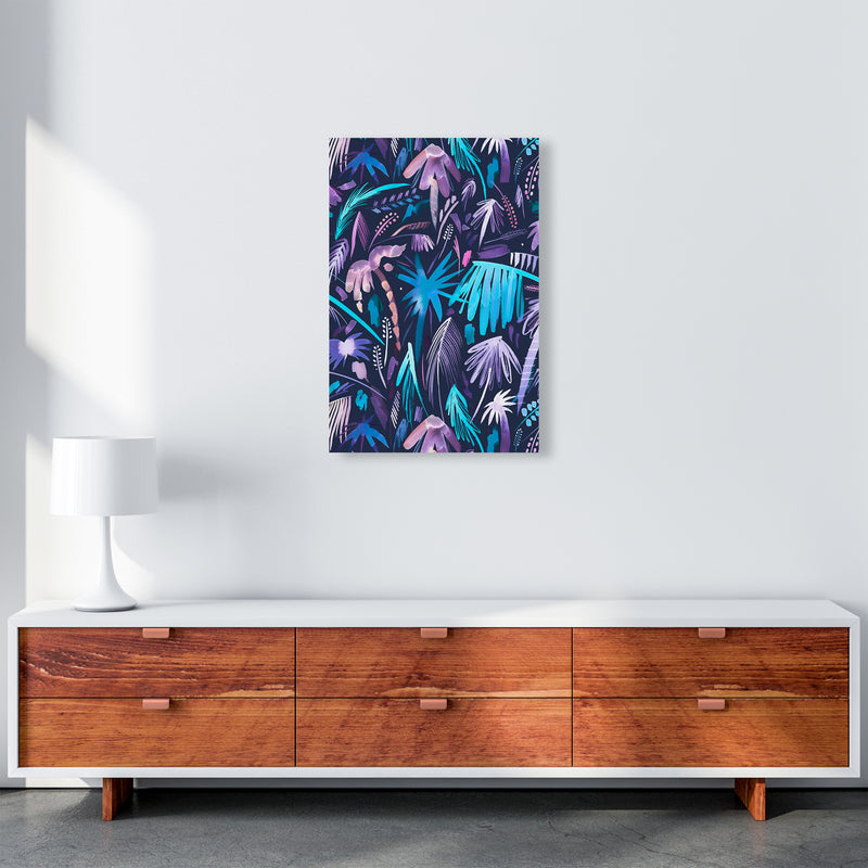 Brushstrokes Tropical Palms Navy Abstract Art Print by Ninola Design A2 Canvas