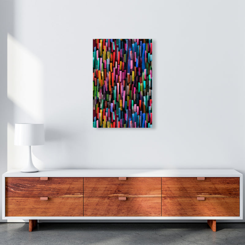 Colorful Brushstrokes Black Abstract Art Print by Ninola Design A2 Canvas