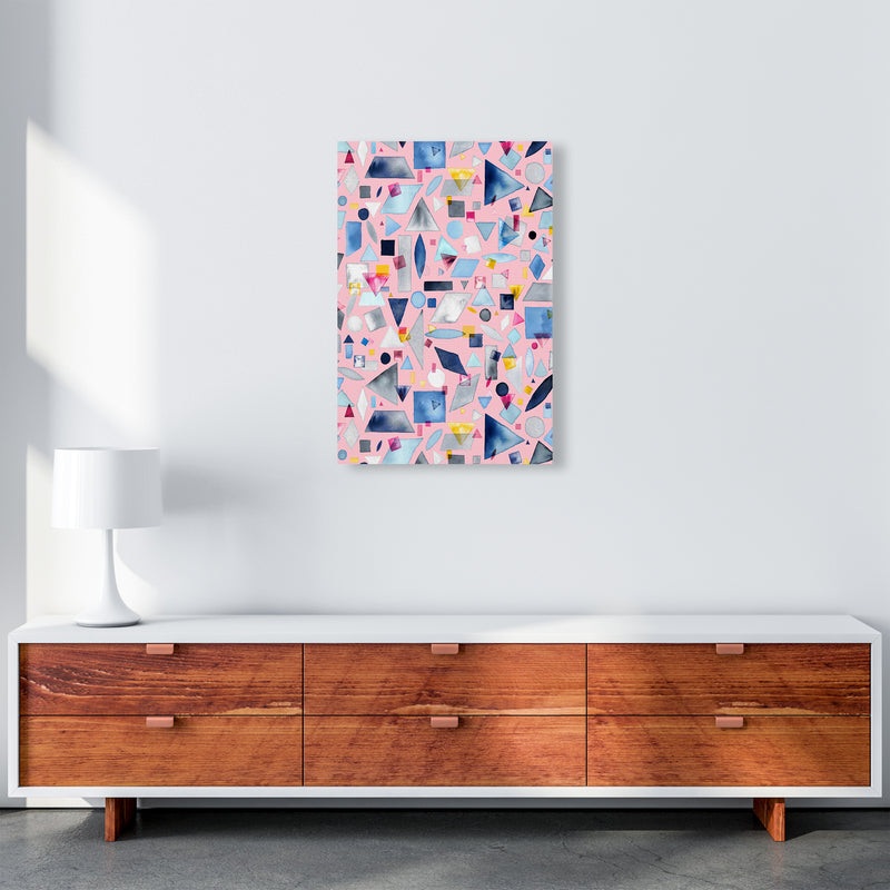 Geometric Pieces Pink Abstract Art Print by Ninola Design A2 Canvas